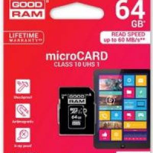 Atminties kortelė GOODRAM 64 GB microSDHC 10 class  su adapteriu kaina 24