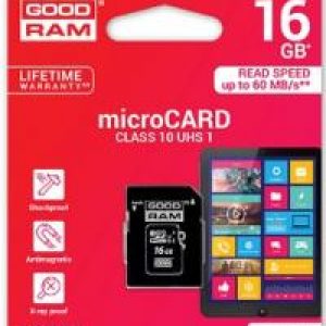 Atminties kortelė GOODRAM 16GB microSDHC 10 class  su adapteriu kaina 10
